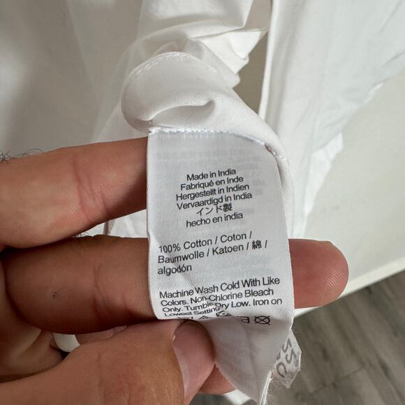 J.Crew Ciel Top Womens M White Poplin Boatneck Side Button Waist Tie CI507 LS - Picture 6 of 7